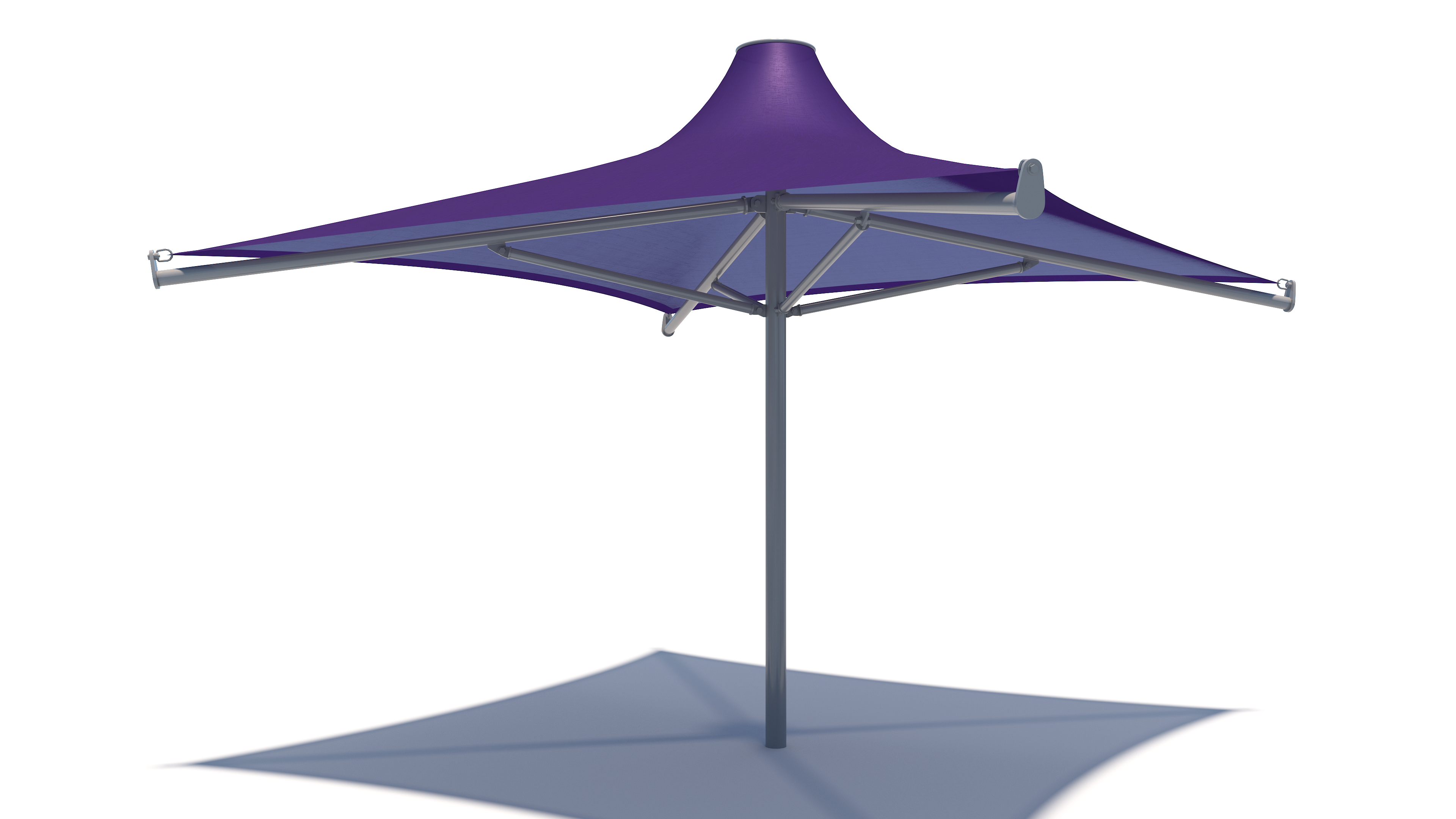 Purple outdoor USA Shade 4-point Twilite Umbrella with a white background