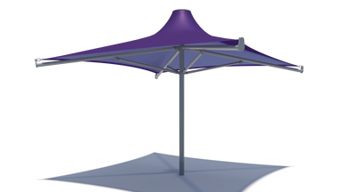 Purple outdoor USA Shade 4-point Twilite Umbrella with a white background