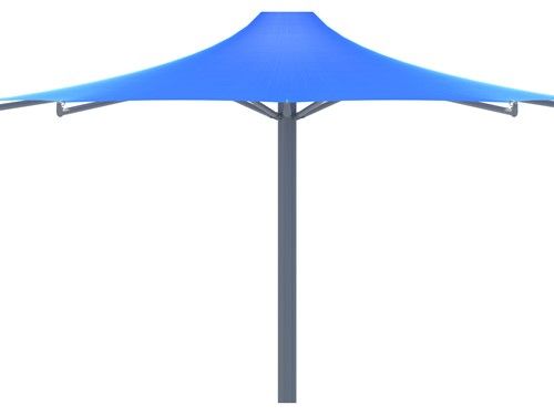 Blue USA Shade 8-point Twilite Umbrella tent with a single pole on a white background side view
