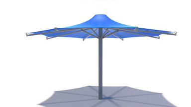 Blue outdoor USA Shade 8-point Twilite Umbrella on a white background