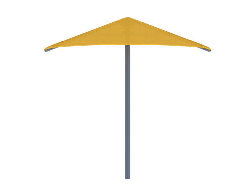 Yellow patio USA Shade Two Post Hip Shade Structure on a white background side Angle