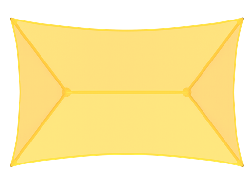 Yellow rectangular USA Shade Two Post Hip Shade Structure with a white background top View