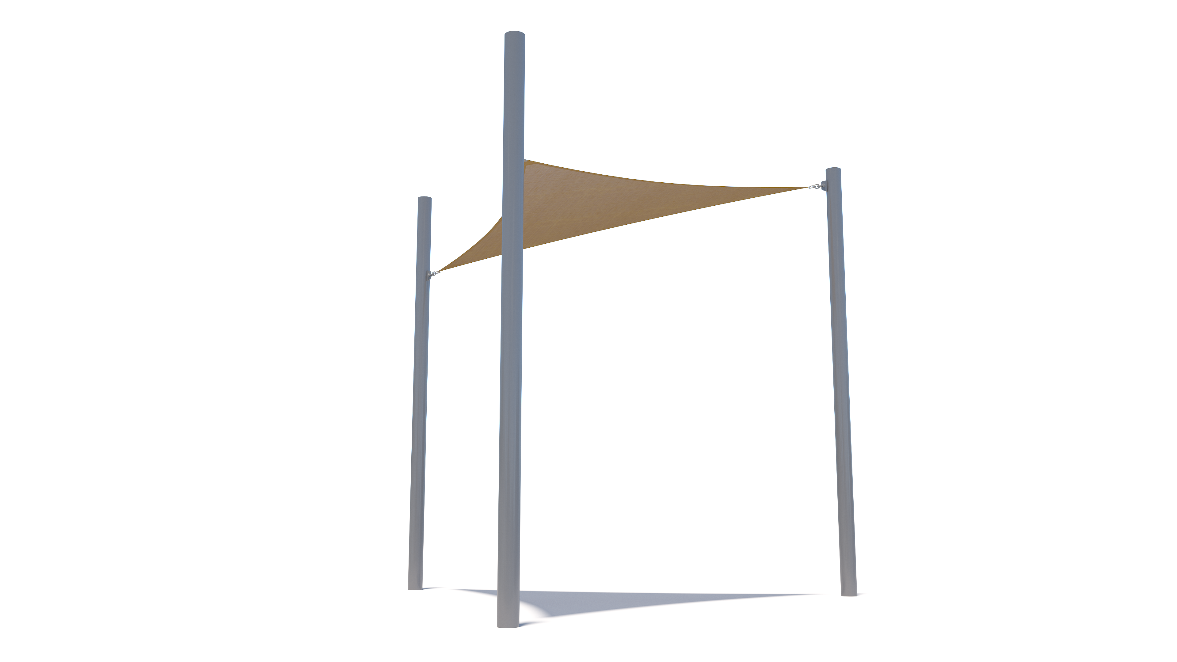 USA Shade 3-point Sail shade structure with a brown canopy on a transparent background