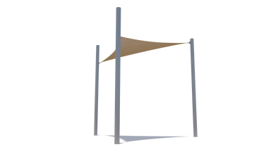 USA Shade 3-point Sail shade structure with a brown canopy on a transparent background