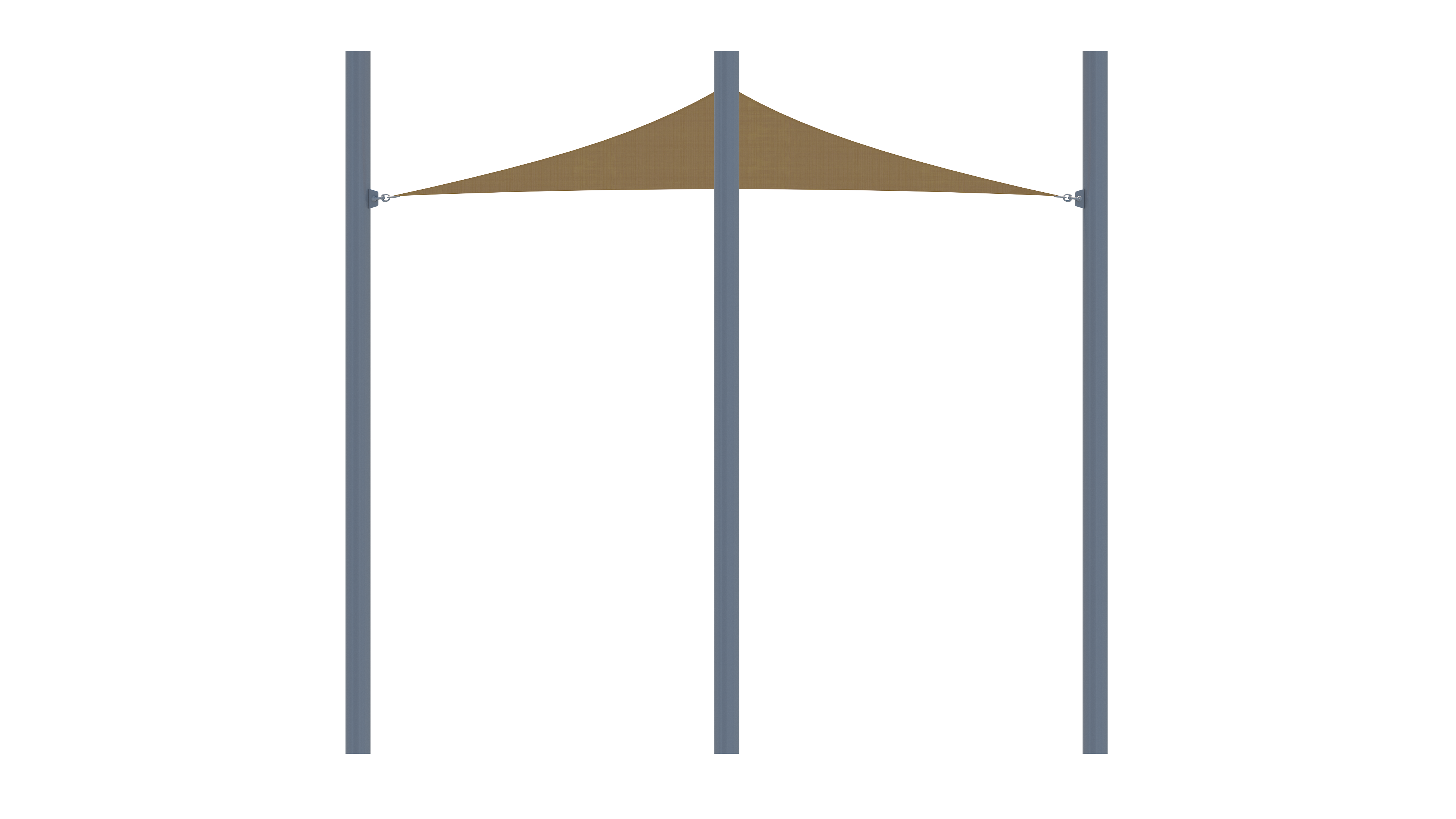 USA Shade 3-point Sail shade structure with a brown canopy on a transparent background