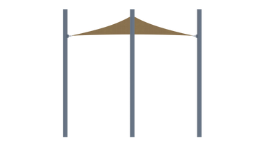 USA Shade 3-point Sail shade structure with a brown canopy on a transparent background