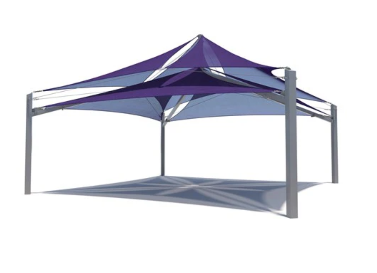 Purple USA Shade Multi-Layer Super Span Pyramid Shade tent on a white background