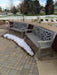 Two Silver Wabash Valley Chippendale Yorktown Aluminum Benches on a brick paver patio in winter, model YO1313C, chippendale outdoor bench