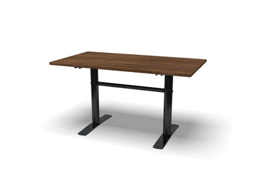 Wabash Valley Commercial Outdoor Wood Rectangular Dining Table, Thermory ash slat top on two powder-coated steel T-legs, portable or surface mount, model FA460N, outdoor wood dining table