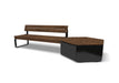 Wabash Valley Liberty Modular Bench with Back and Hexagon Seat, Thermory ash bench with backrest joined to a hexagon seat on a black steel base, model LBB001N, outdoor lounge seating