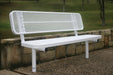 White MyTCoat Sports Bench with Backrest Lifestyle Image Inground Mount Option with park background 