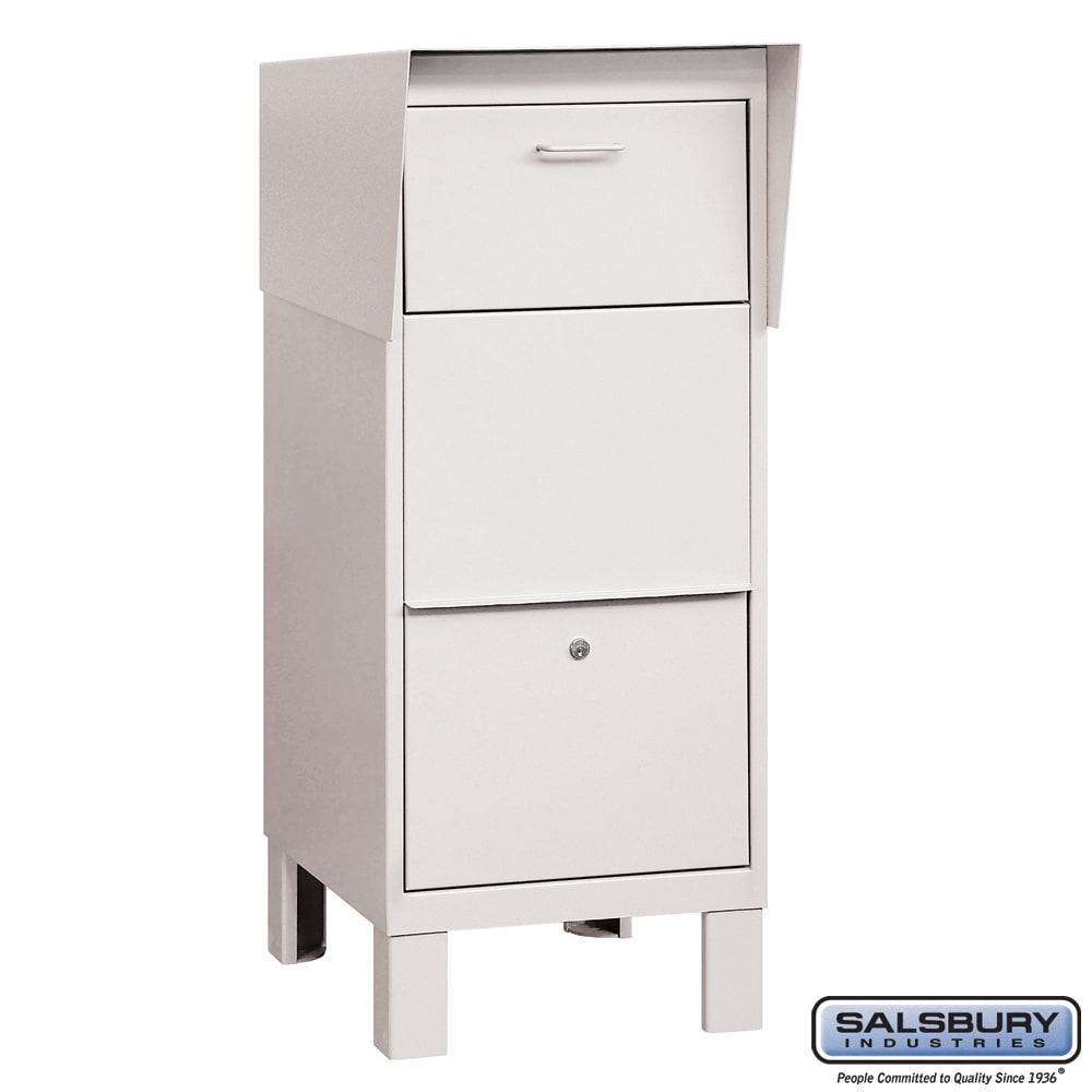 White Salsbury Courier And Collection Box With Private Access Studio Image.