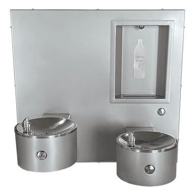 Willoughby Stainless Wall Mounted Double Fountain with Bottle Filler Studio Image