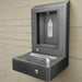 Wiloughby Stainless Wall-Mounted Bottle Filling Station with Drinking Fountain Rear Mounted with a bottle icon labeled 'Filtered Water' on a beige wall.