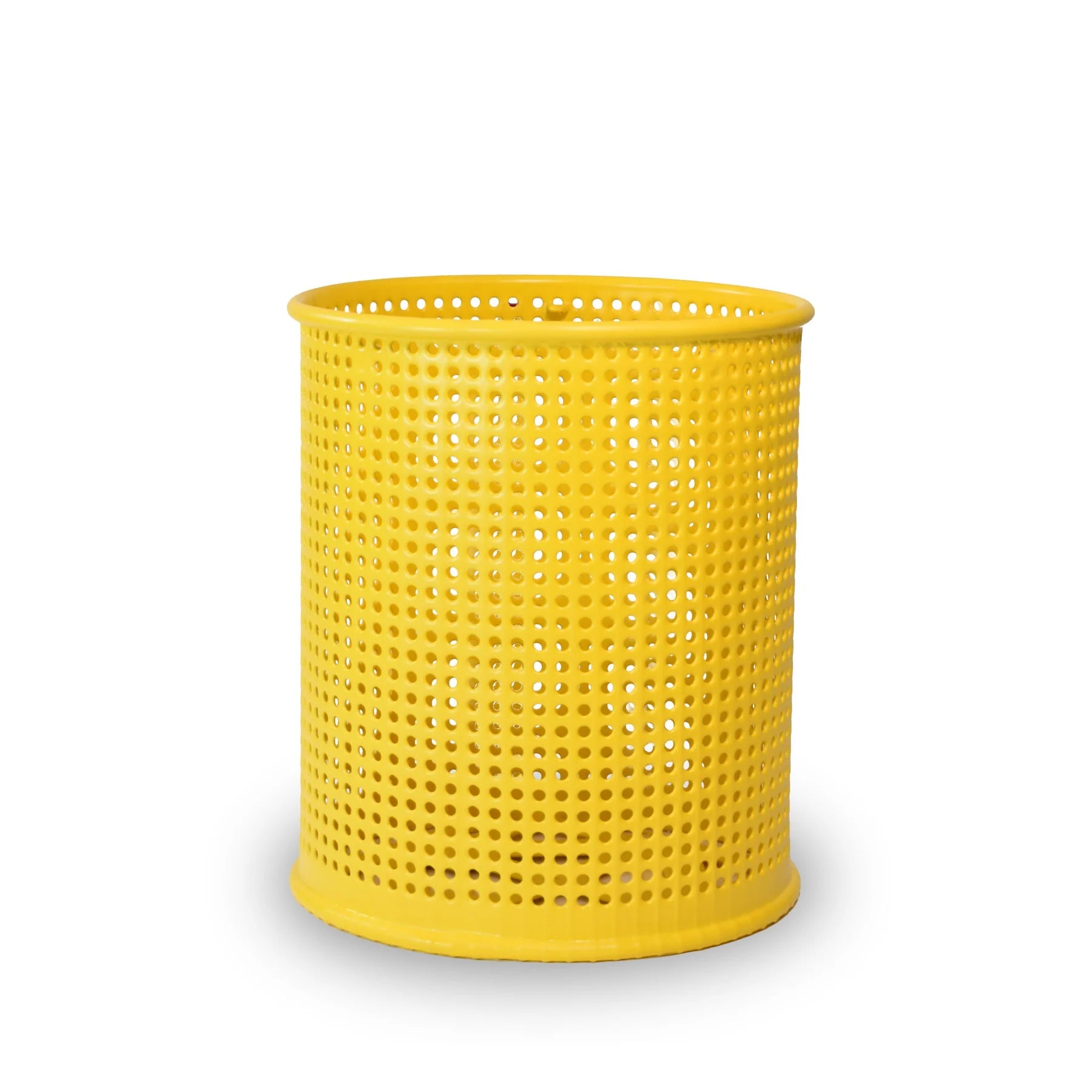 Yellow Wabash Valley 55 Gal. Commercial Trash Receptacle, perforated body, plastisol coated, model LR355P, heavy duty outdoor trash can