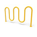 Yellow Wabash Valley 7 Bike Serpentine Rack, 5 loops on surface mount base plates, model BRK534S, powder coated steel bike rack for business