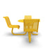 Yellow Wabash Valley Camino Round Dining Table, ADA Accessible, perforated plastisol top, three seats with backs, wheelchair side, surface mount, model CM230Q, picnic table with backrest