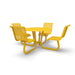 Yellow Wabash Valley Camino Round Dining Table, Standard, perforated plastisol top, four seats with backs, portable, model CM221Q, picnic table with backrest