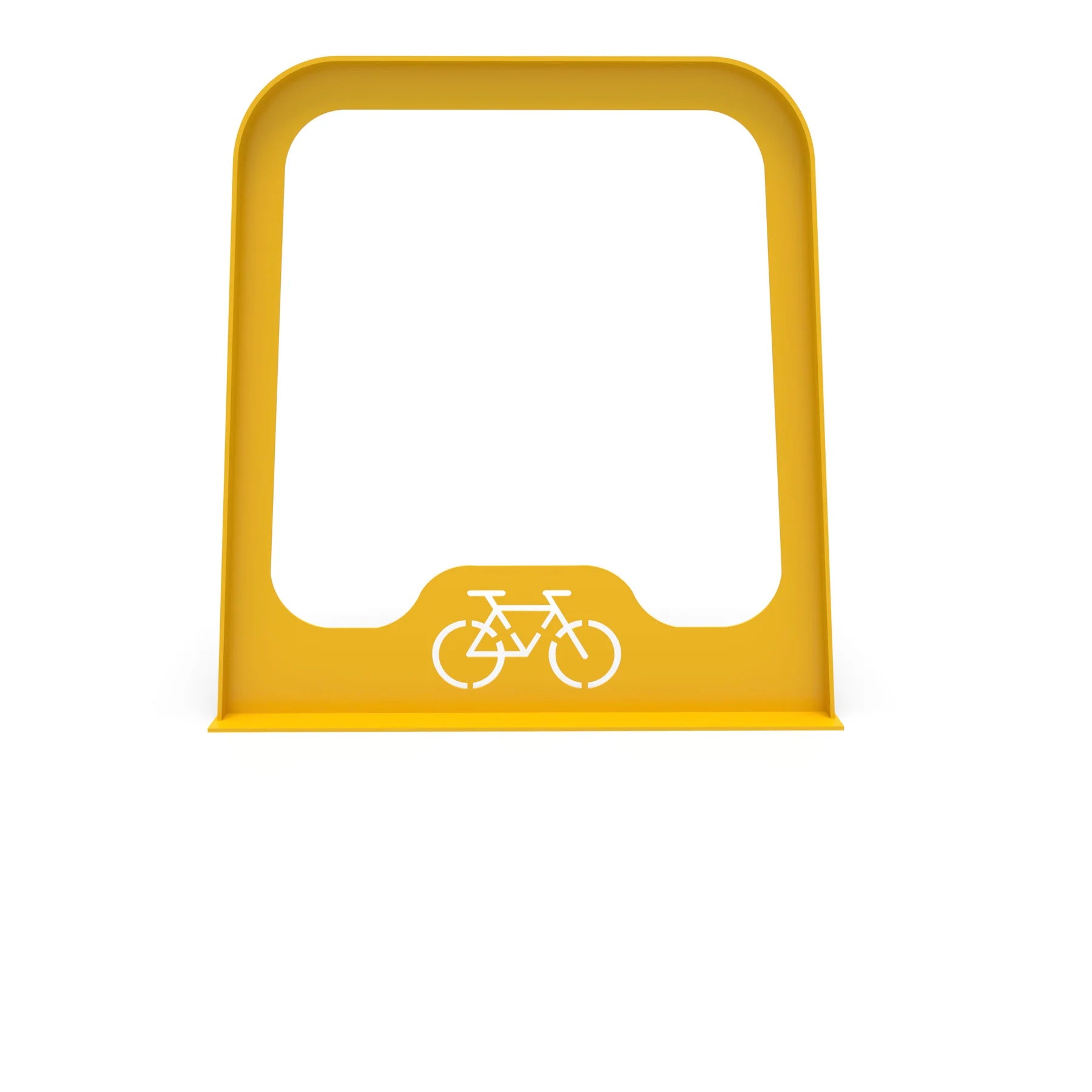 Yellow Wabash Valley Designer bike rack, artistic bike rack cut from a single sheet of powder coated steel