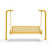 Yellow Wabash Valley Estate Diamond Swing Bench, front view, plastisol-coated steel seat on inground posts, hanging bench swing on chains