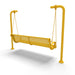 Yellow Wabash Valley Estate Perforated Swing Bench, back side angle, plastisol-coated steel seat on inground posts, commercial swing for parks and campuses