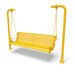 Yellow Wabash Valley Estate Perforated Swing Bench, plastisol-coated steel seat on inground posts, hanging bench swing on chains