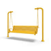 Yellow Wabash Valley Estate Ribbed Swing Bench, plastisol-coated steel seat on inground posts, heavy duty swing frame set in concrete
