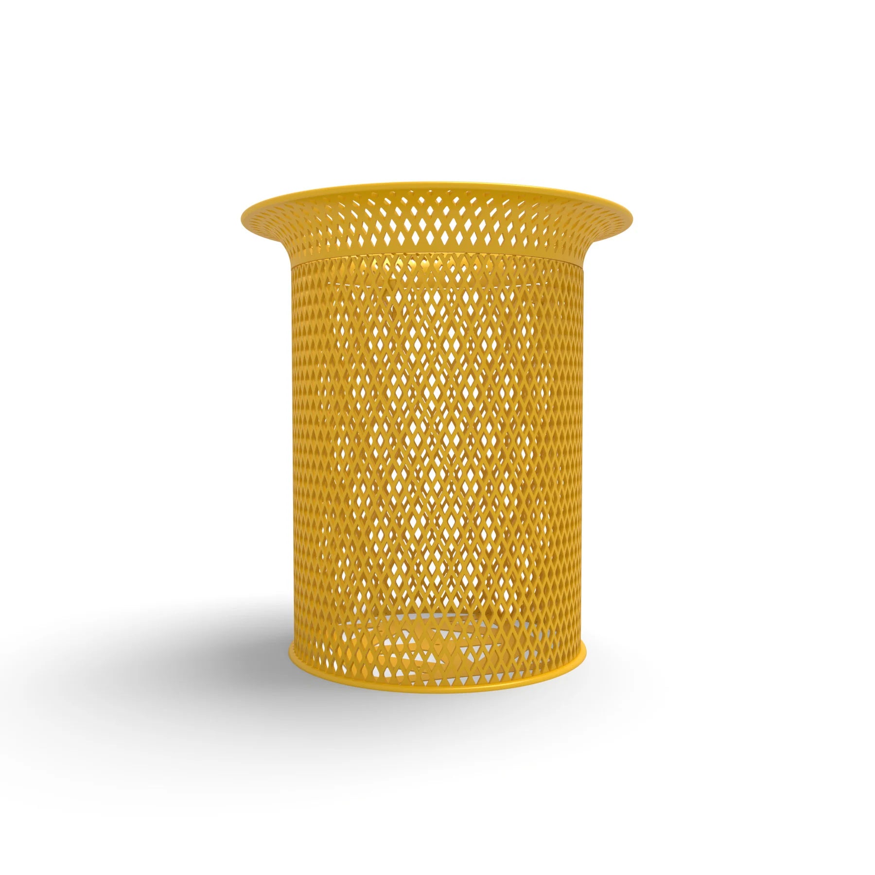 Yellow Wabash Valley Flared Commercial Trash Receptacle, Diamond, plastisol coated steel with a flared top, model FR400D, beach trash can