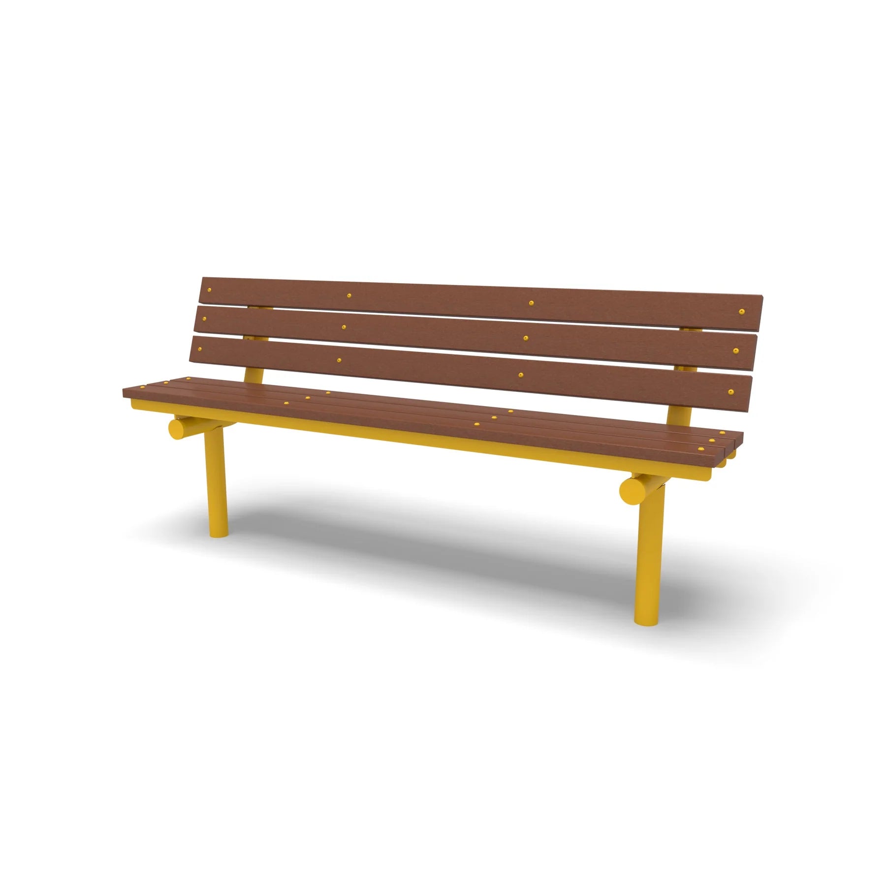 Yellow Wabash Valley Rinnova Recycled Plastic Bench with Cedar planks, Inground mount, outdoor benches for parks