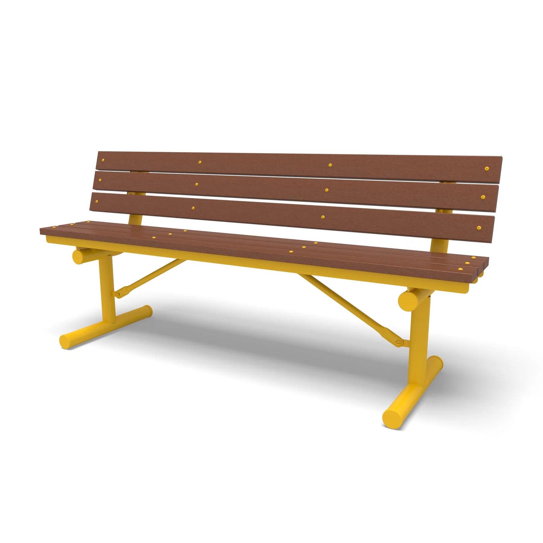 Yellow Wabash Valley Rinnova Recycled Plastic Bench with Cedar planks, Portable braced legs, public benches
