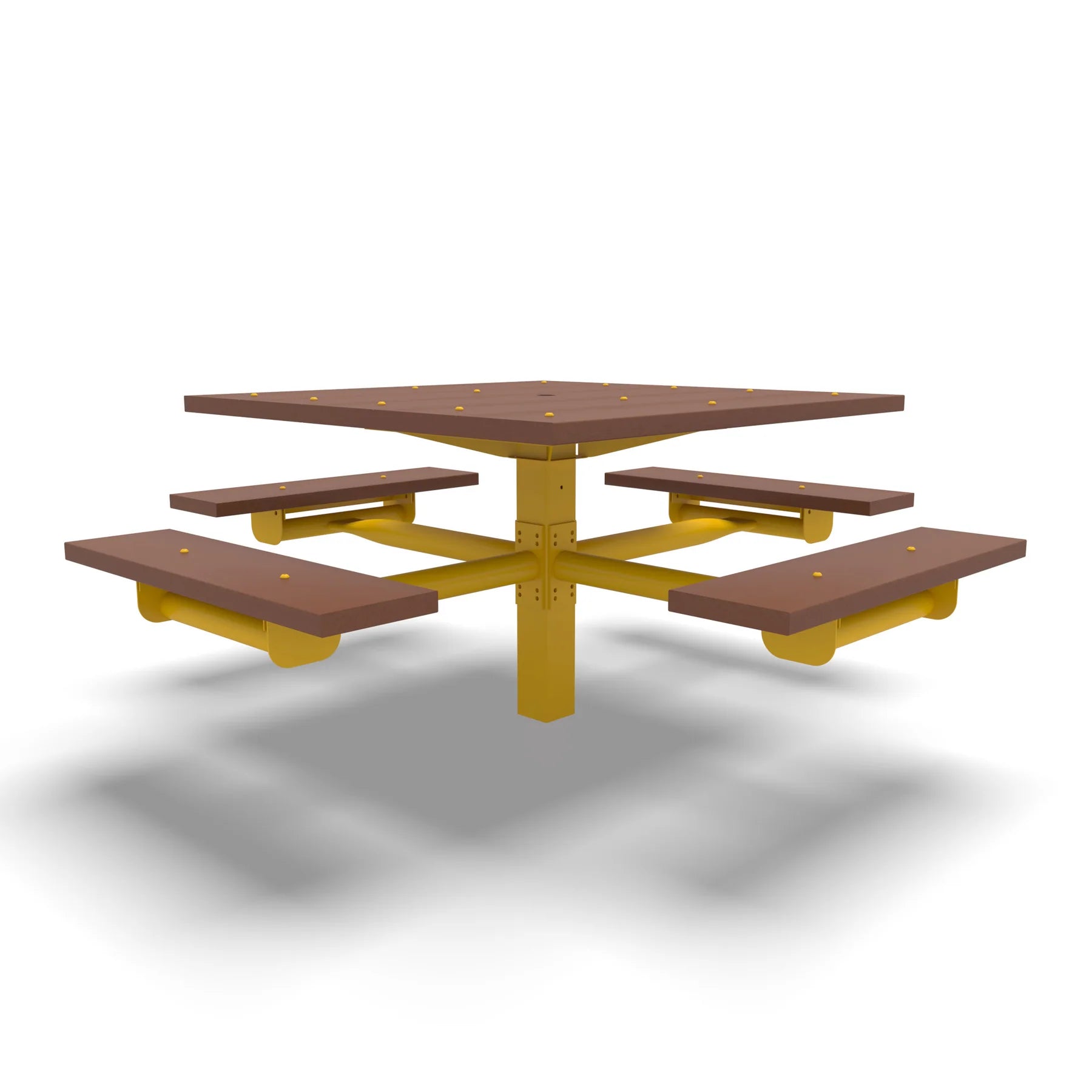 Yellow Wabash Valley Rinnova Square Picnic Table, 4 Seats, Surface Mount, Cedar recycled plastic planks, beer garden table