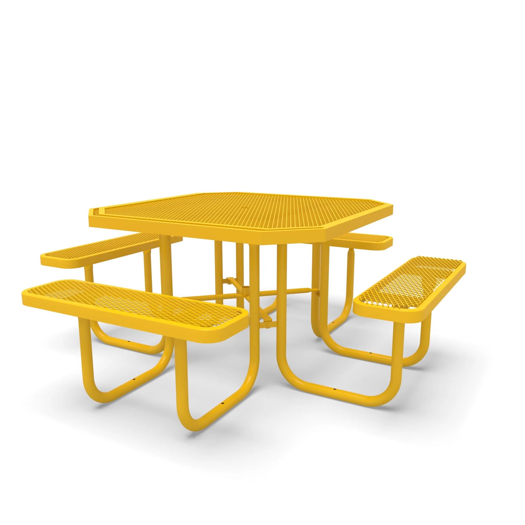 Yellow Wabash Valley Signature Octagon Diamond Metal Portable Picnic Table, solid yellow frame, top and seats, plastisol-coated steel, office patio furniture for break areas