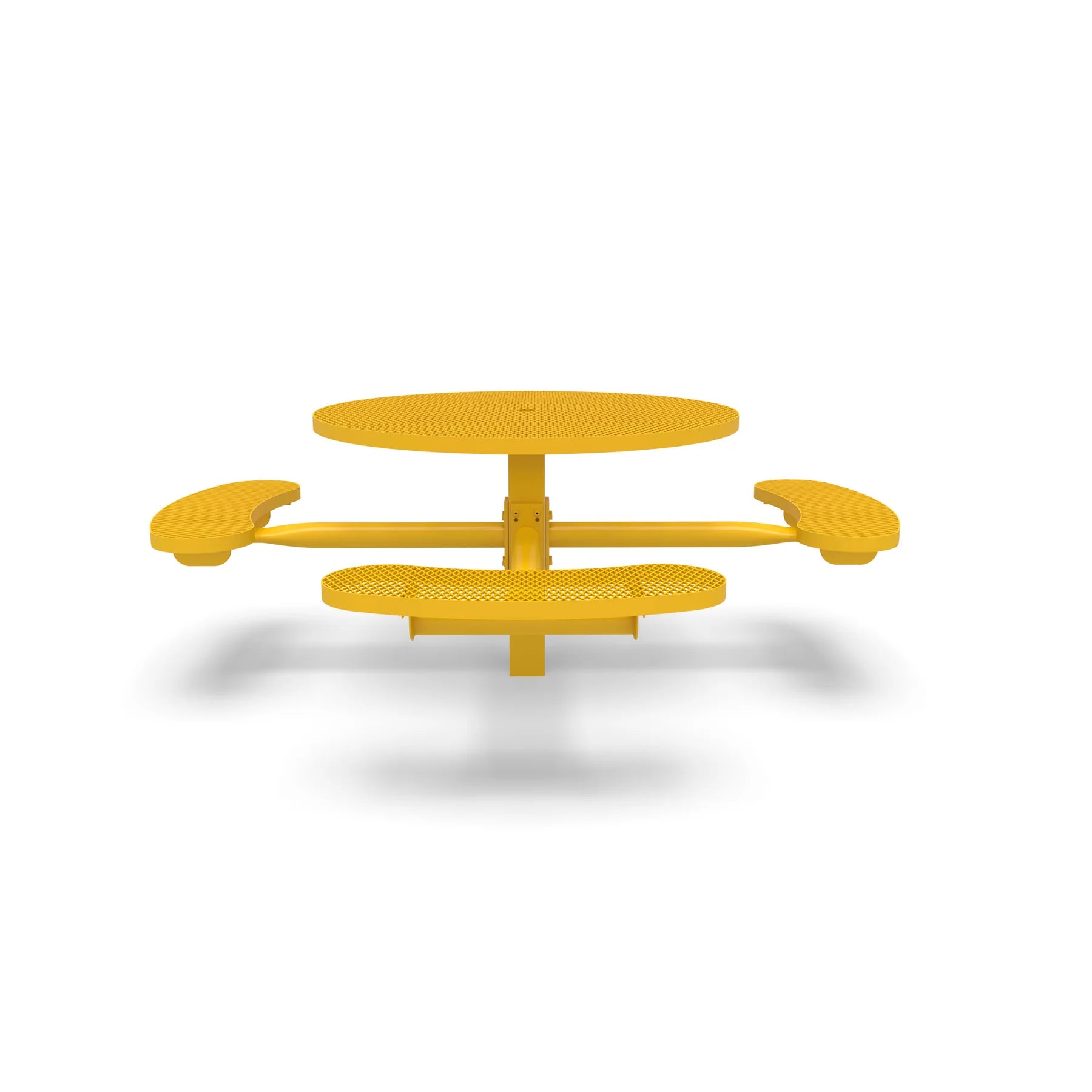 Yellow Wabash Valley Signature Round Pedestal Picnic Table, Diamond, Standard - ADA Accessible - Inground, in plastisol-coated steel, model SG250D, round outdoor metal table