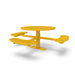 Yellow Wabash Valley Signature Round Pedestal Picnic Table, Diamond, Standard - ADA Accessible - Surface Mount, in plastisol-coated steel, model SG249D, round outdoor metal table