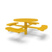 Yellow Wabash Valley Signature Round Pedestal Picnic Table, Diamond, Standard - 4 Seats - Inground, in plastisol-coated steel, model SG245D, outdoor cafe tables