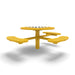 Yellow Wabash Valley Signature Round Pedestal Picnic Table, Perforated, Chessboard - ADA Accessible - Inground, in plastisol-coated steel, model SP215P, park chess table