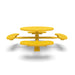 Yellow Wabash Valley Signature Round Pedestal Picnic Table, Perforated, Standard - 4 Seats - Surface Mount, in plastisol-coated steel, model SG244P, round outdoor dining table for 4