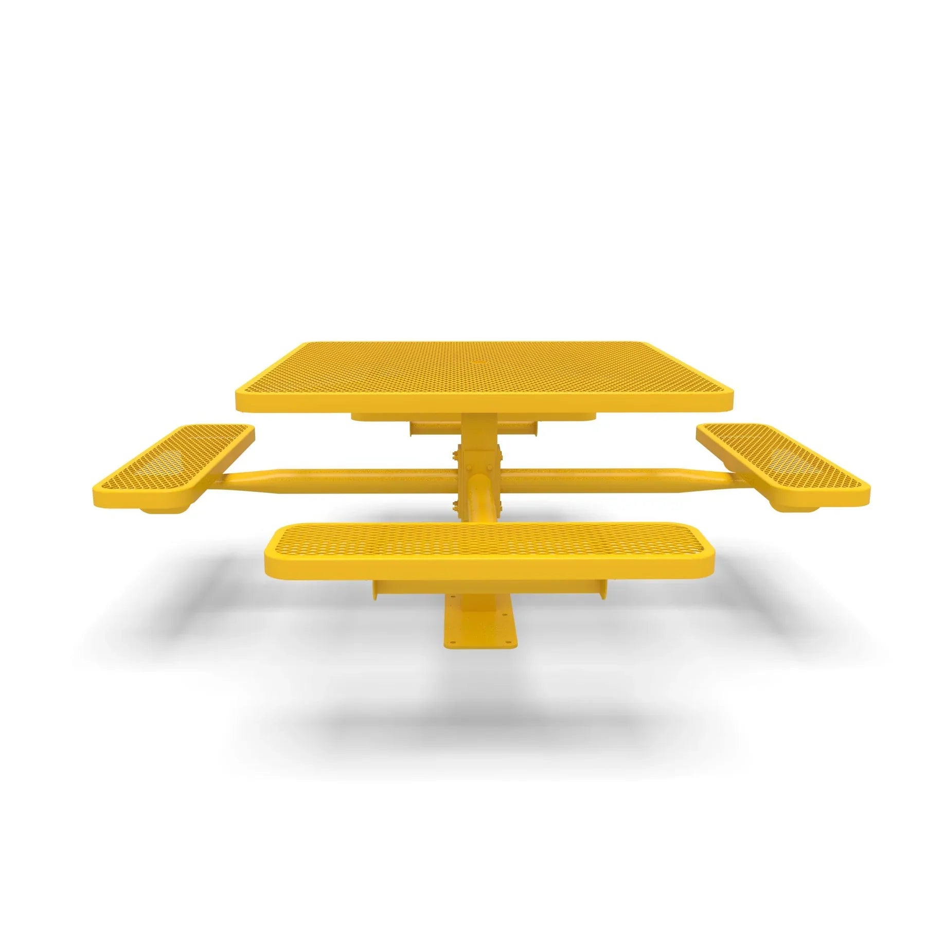 Yellow Wabash Valley Signature Square Pedestal Picnic Table, Diamond, Standard - 4 Seats - Surface Mount - 46 Inch, in plastisol-coated steel, model SG229D, business patio furniture