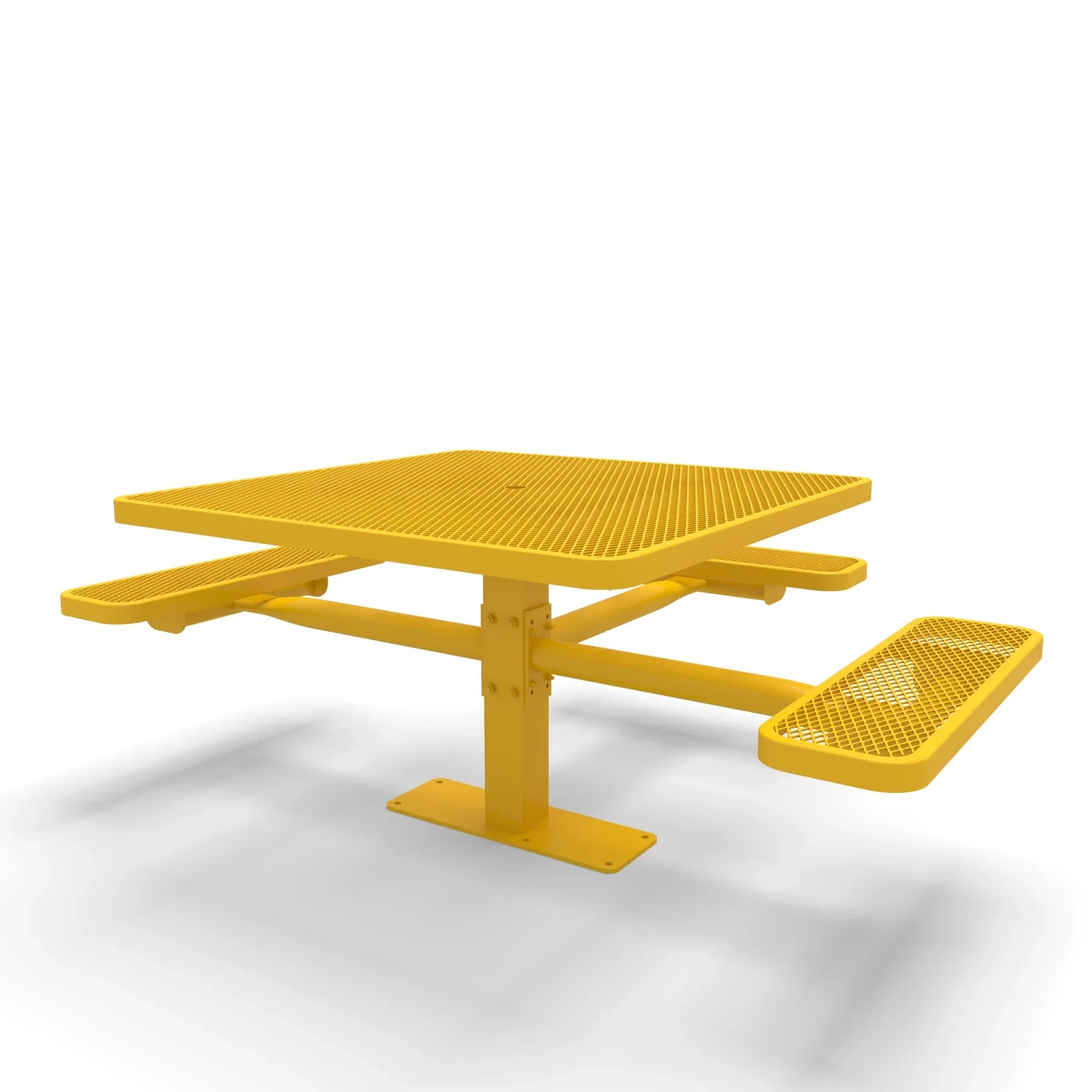 Yellow Wabash Valley Signature Square Pedestal Picnic Table, Diamond, Standard - ADA Accessible - Surface Mount - 46 Inch, in plastisol-coated steel, model SG234D, ada accessible table