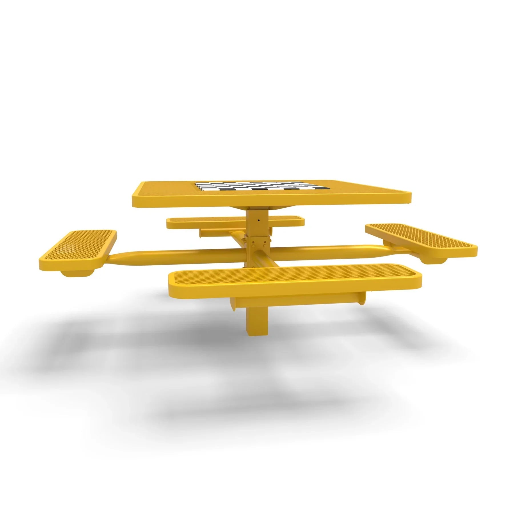 Yellow Wabash Valley Signature Square Pedestal Picnic Table, Diamond, Chessboard - 4 Seats - Inground - 46 Inch, in plastisol-coated steel, model SP225D, outdoor checkers table