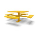 Yellow Wabash Valley Signature Square Pedestal Picnic Table, Perforated, Standard - 4 Seats - Surface Mount - 46 Inch, in plastisol-coated steel, model SG229P, business patio furniture