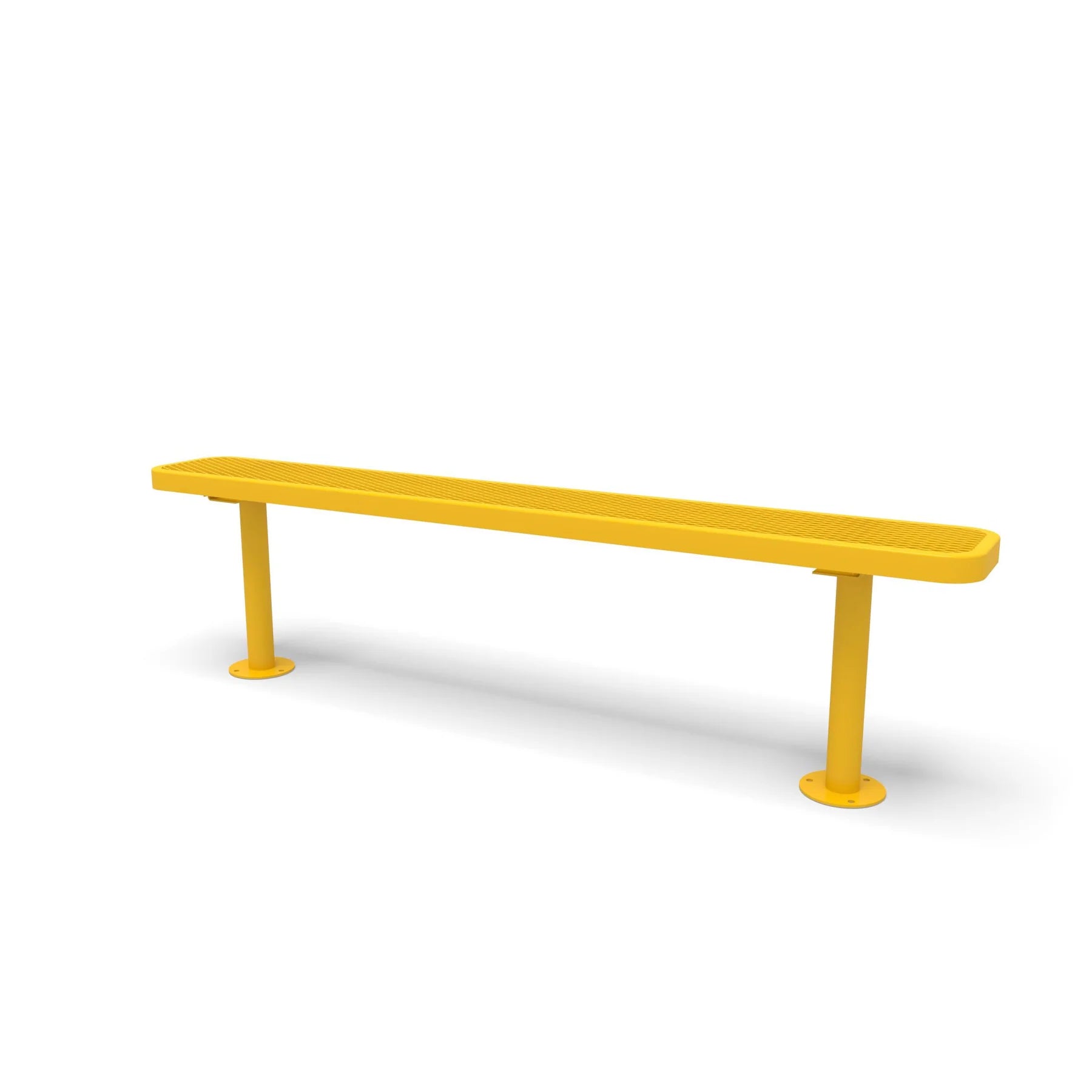 Yellow Wabash Valley Signature Steel Backless Bench, Diamond, 6' Surface Mount base plates, solid yellow, plastisol-coated steel, outdoor bench without back