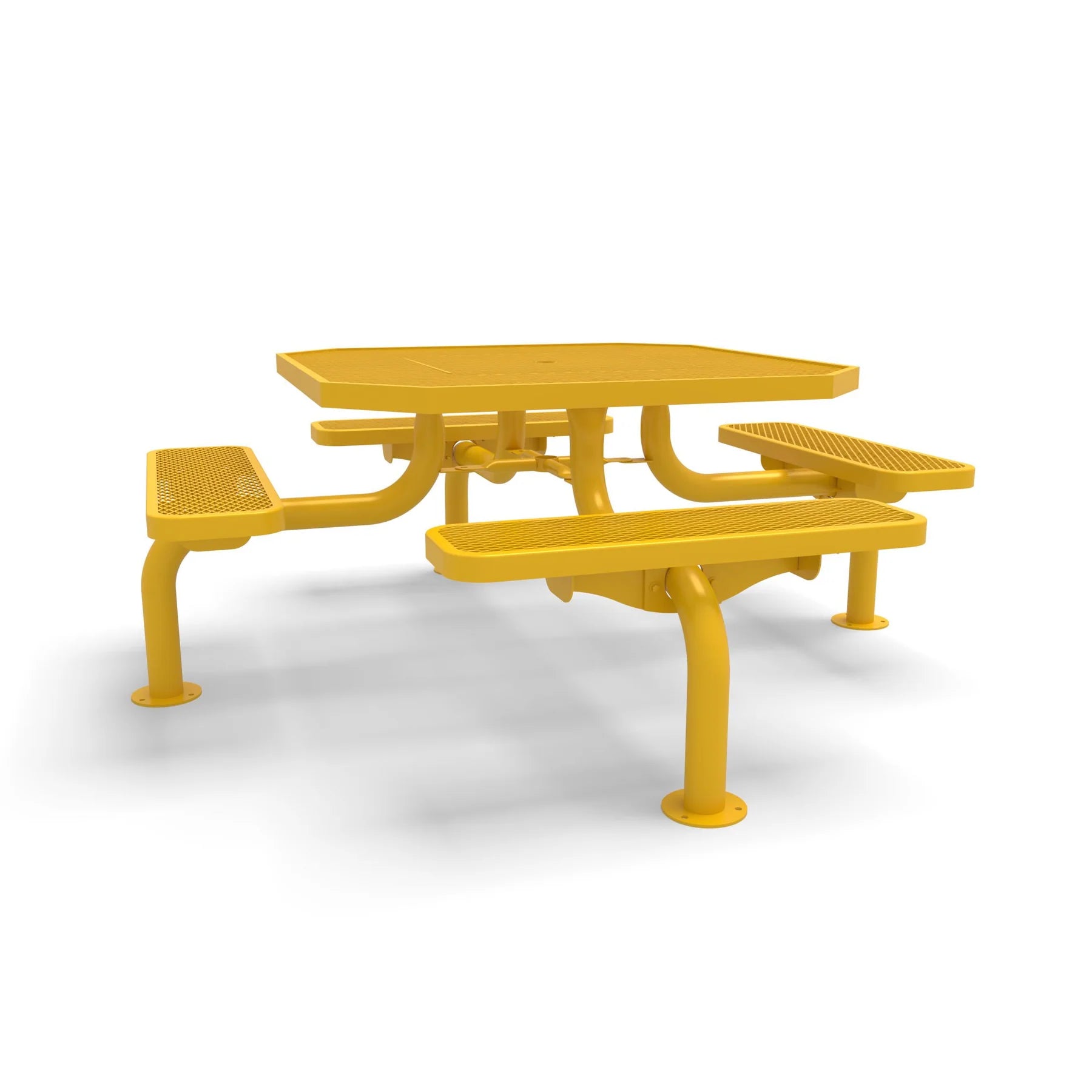 Yellow Wabash Valley Spyder Octagon 46 inch Picnic Table, Diamond plastisol coated steel, 4 attached seats, model SY125D, table with attached seats