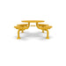 Yellow Wabash Valley Spyder Round Picnic Table, Diamond plastisol coated steel, 4 attached seats, model SY110D, round outdoor table with umbrella hole