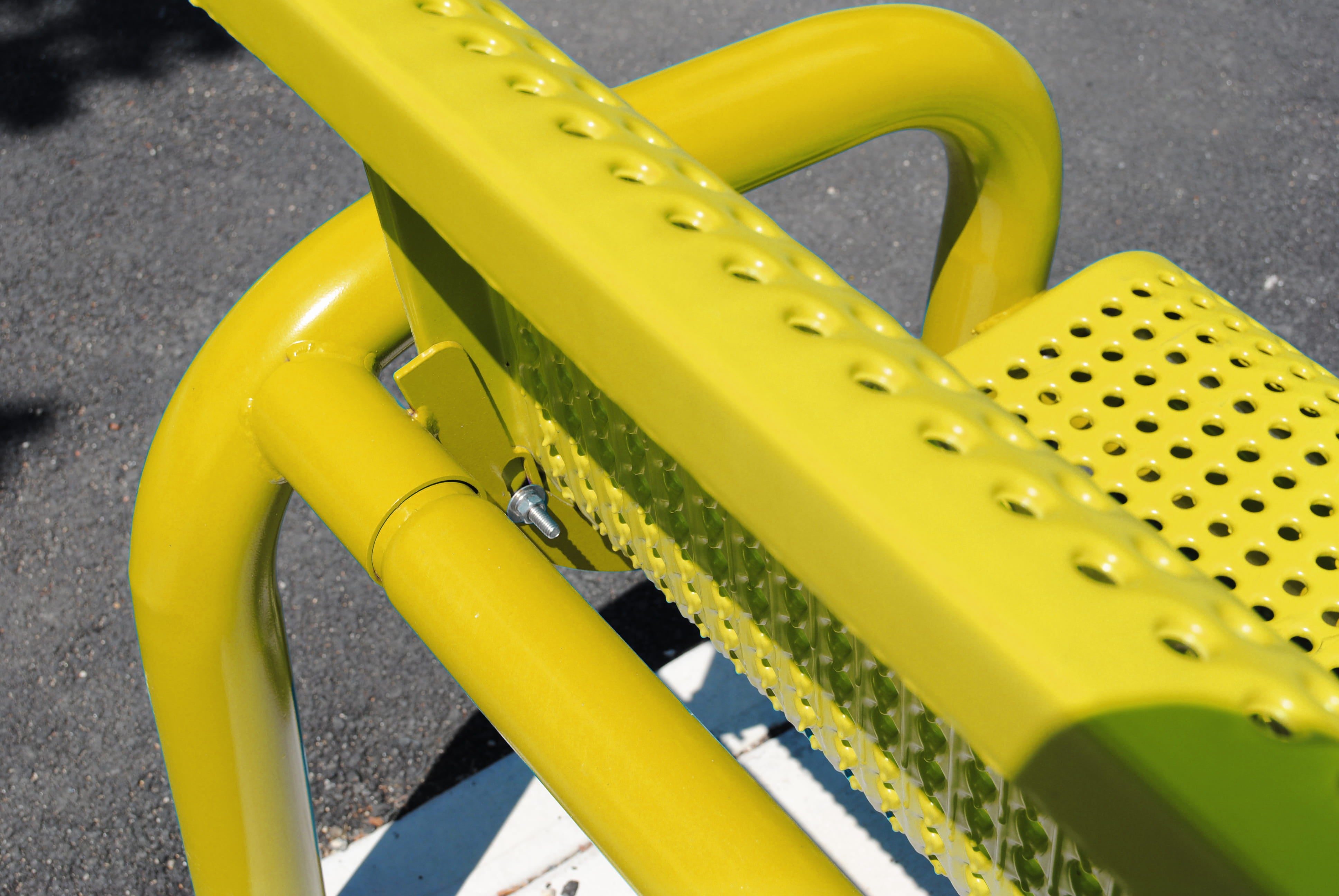 closeup of Yellow Wabash Valley Contemporary Steel Bench