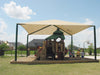 Children's playground with a USA Shade Hip covering on a sunny day with 4 kids standing